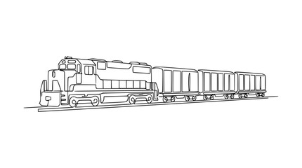Freight train, line art drawing, cargo transport, locomotive and wagons on tracks © Wesi