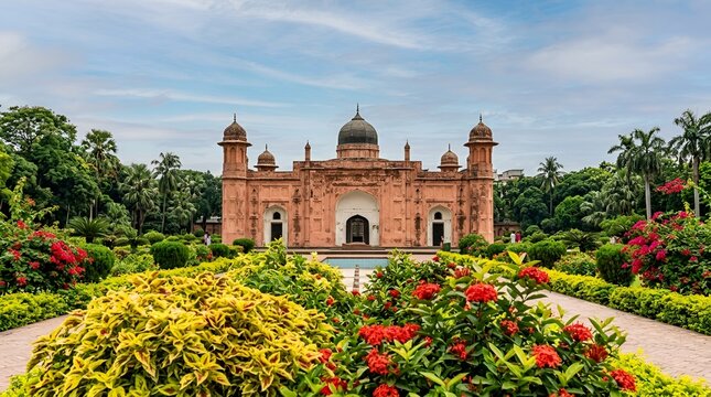 Lalbagh fort, a 17thcentury mughal fort complex in dhaka, bangladesh, surrounded by lush gardens and vibrant flowers