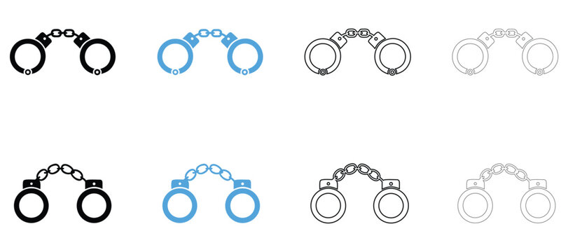 Handcuffs vector icon, handcuff police crime concept vector, silhouette and outline isolated on transparent background