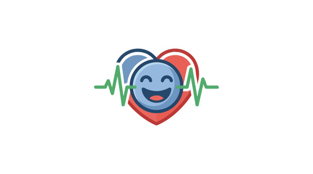 Happy heart health concept with a smiling emoji and a heartbeat line.
