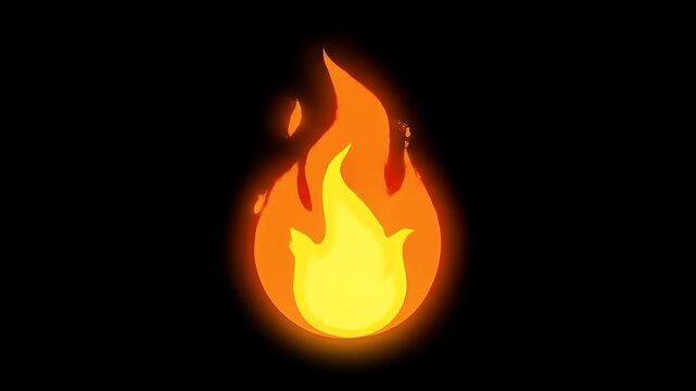 Fire flame animation in cartoon style isolated on black background for motion graphics design