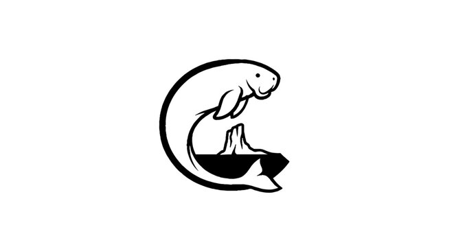 Manatee logo design in circular frame.