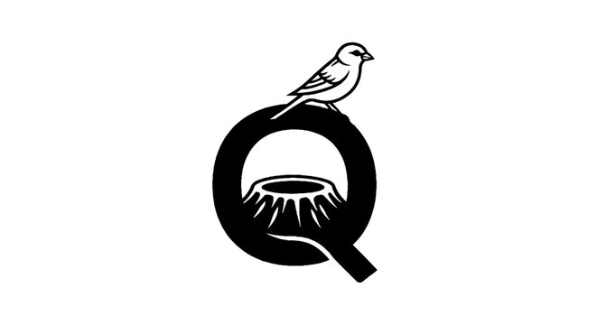 Bird perched on stylized letter Q logo design.