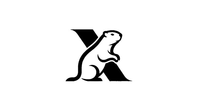 Black and white squirrel logo design with letter X.