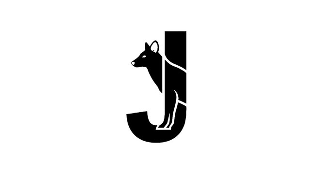 Black and white wolf head inside letter J design.