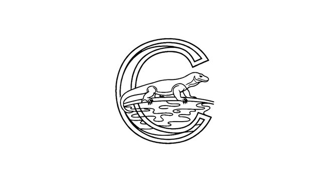 Stylized letter C with lizard illustration inside.
