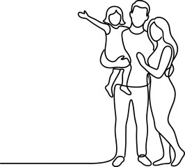 Obraz premium Continuous line drawing of a happy young family with their daughter.
