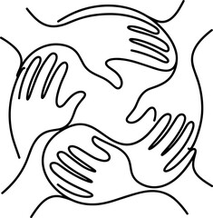 Obraz premium Abstract circular design of interconnected human hands in continuous line art.