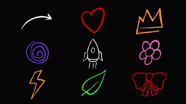 Hand Drawn Doodle Icons Pack Loop Animation Transparent Background