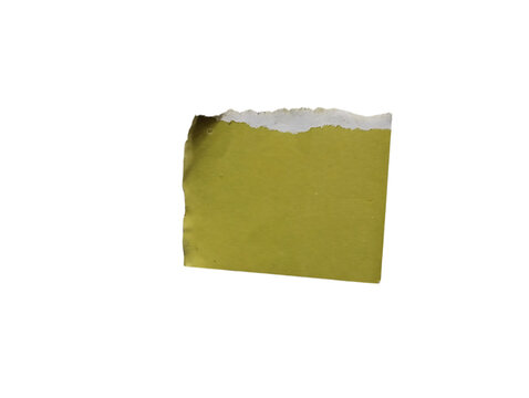 Single piece of torn yellow paper with rough edges and a square shape for creative design projects isolated on transparent background