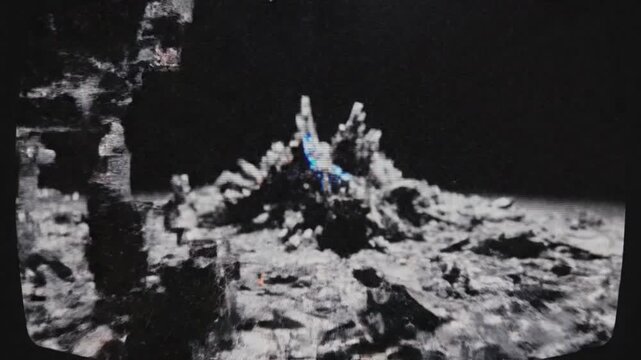 Abstract digital noise and glitch effects on a dark screen
