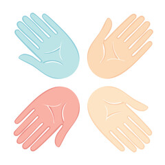 Obraz premium Four Colorful Hands in Flat Design