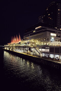 Canada Place at night, cruise departure for Alaskan cruises, Vancouver, Canada, coastal architecture