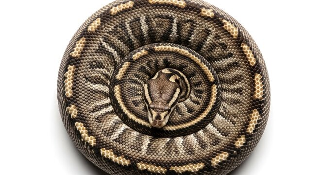 Coiled Ball Python Snake Isolated on White Background