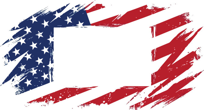 Distressed united states flag frame with blank white center