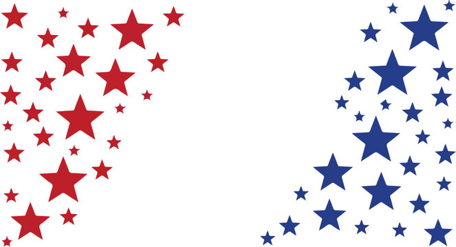 Red and blue stars in scattered clusters for american celebration