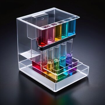 Spectrophotometer cuvette in holder macro, lab analysis