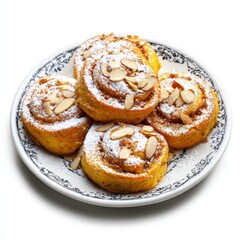 Fototapeta premium Moroccan orange and almond sweet rolls dusted with powdered isolated on a white background