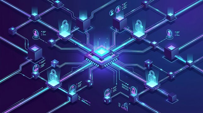 Cybersecurity network connecting digital infrastructure secure data flow for tech marketing