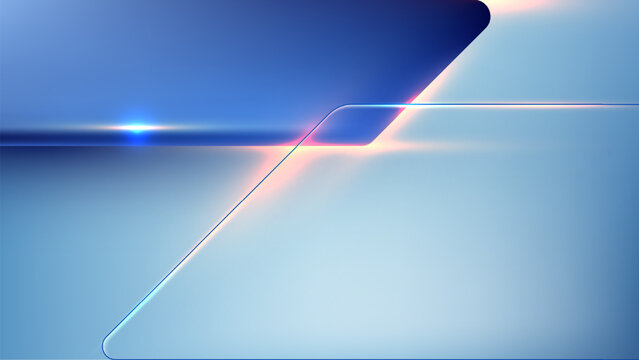 Abstract blue background with sleek geometric shapes translucent glass panels futuristic tech wallpaper design, digital banners corporate presentations and modern website UI layouts