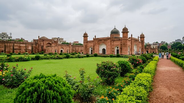 Lalbagh fort, an incomplete 17thcentury mughal fort complex in dhaka, bangladesh, featuring a mosque and lush gardens