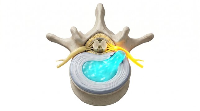 3D Anatomical Diagram of a Herniated Lumbar Disc Compressing a Nerve