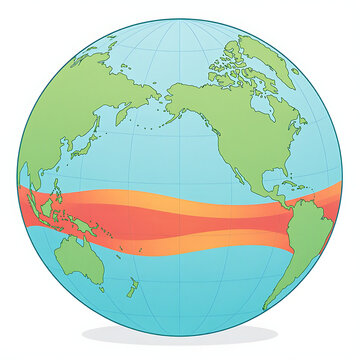 Illustration of the earth with a colorful band around the equator on white background