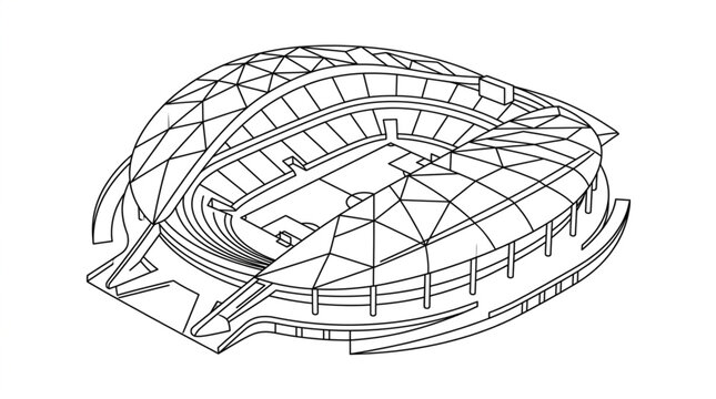 Modern Football Stadium with Geodesic Dome Roof Line Art Vector Illustration
