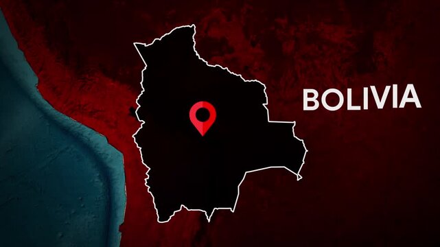 Bolivia map animation, South America country location marker, national border outline, Latin American geography silhouette, political territory graphic, dark background