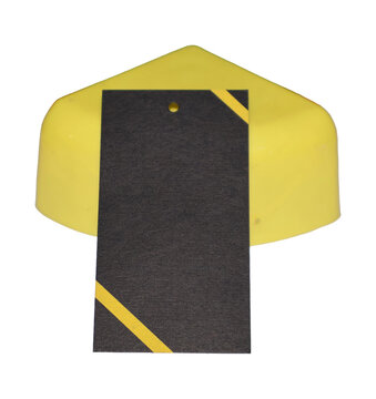 Yellow product tag with diagonal on a bright yellow object
