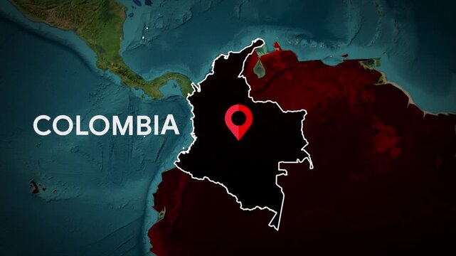 colombia map animation, country highlight, location pin marker, geographic boundary, south america cartography