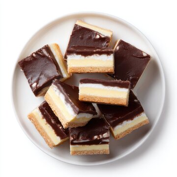 New Zealand dessert plate with hokey pokey chocolate bars isolated on a white background