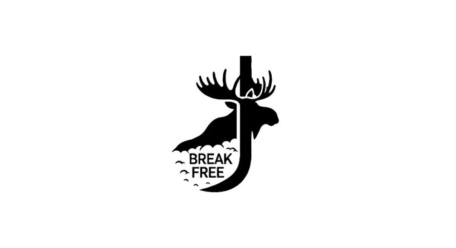 Moose head silhouette with antlers and text design.