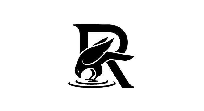 Elegant Raven Logo Design with Letter R Integration.