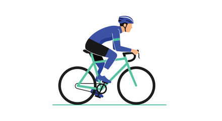 Naklejka premium Professional Male Athlete Cycling on Road Bicycle Wearing Blue Jersey and Helmet Minimalist Flat Vector Illustration