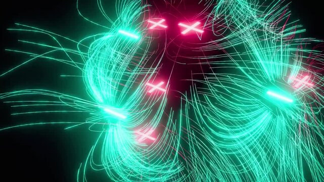 Abstract colorful light trails forming interconnected glowing patterns against dark space