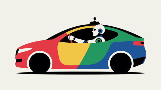 Google self driving car panda driver autonomous vehicle side view vector illustration
