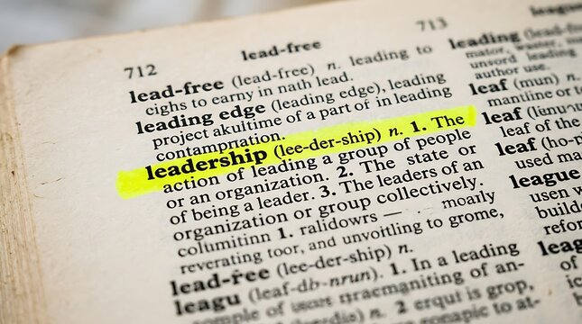 Leadership definition highlighted in macro dictionary view for corporate training marketing