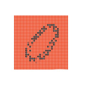 Illustration of a chain, symbol of the second principle of Pancasila, depicted with a dark grey dotted pattern against a bright red background.