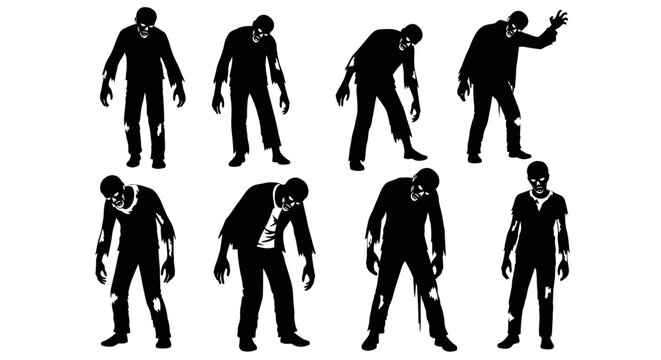 Collection of Silhouetted Figures Depicting a Zombie-like Stance with Arms Reaching Forward