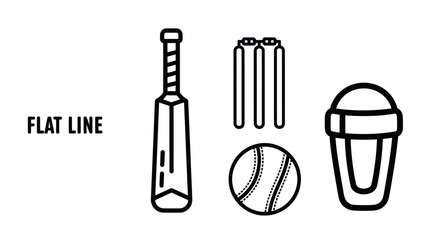 Cricket bat ball and leg pad protection line icons. © power
