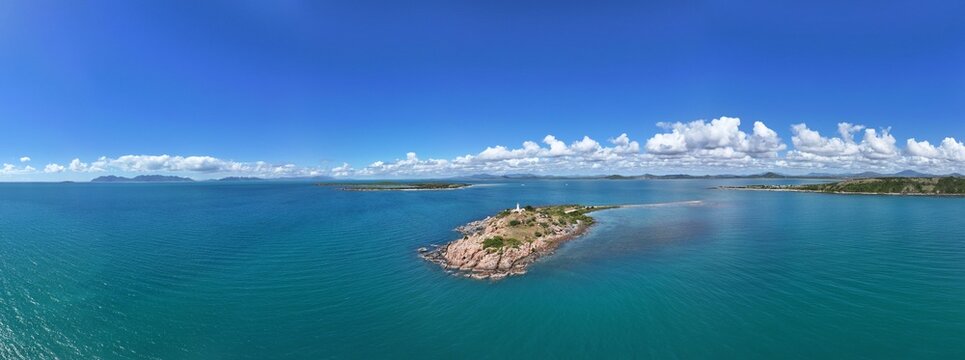 Spectacular aerial parorama of North Head Island and lighhouse near Bowen Queensland Australia