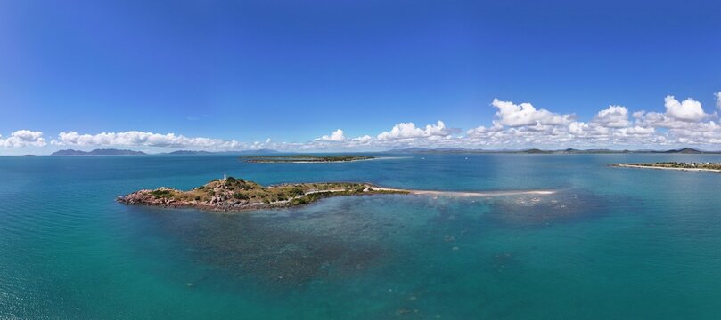 Spectacular aerial parorama of North Head Island and lighhouse near Bowen Queensland Australia