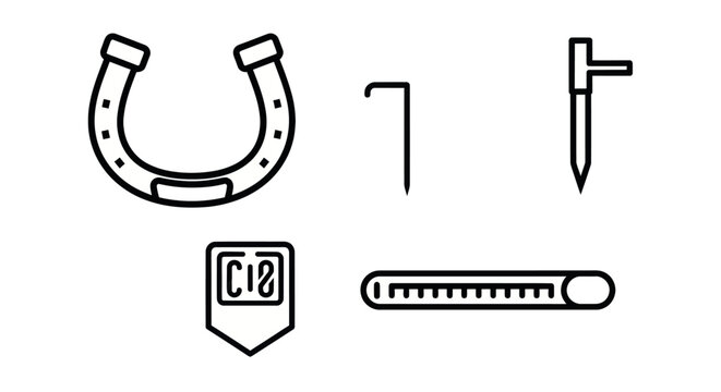 Horseshoe and farrier tool icons for equestrian equipment.