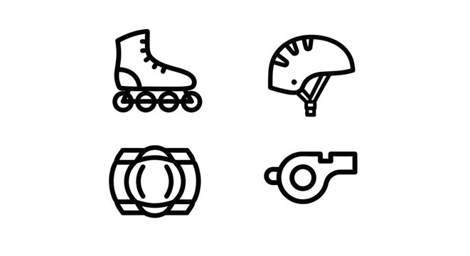 Inline skating equipment icons including skates and helmet.