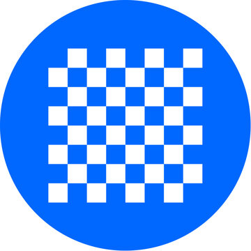 Chess board icon on bold blue circle badge for chess game strategy board pattern grid check game night intellectual play two player tournament strategy board on transparent background