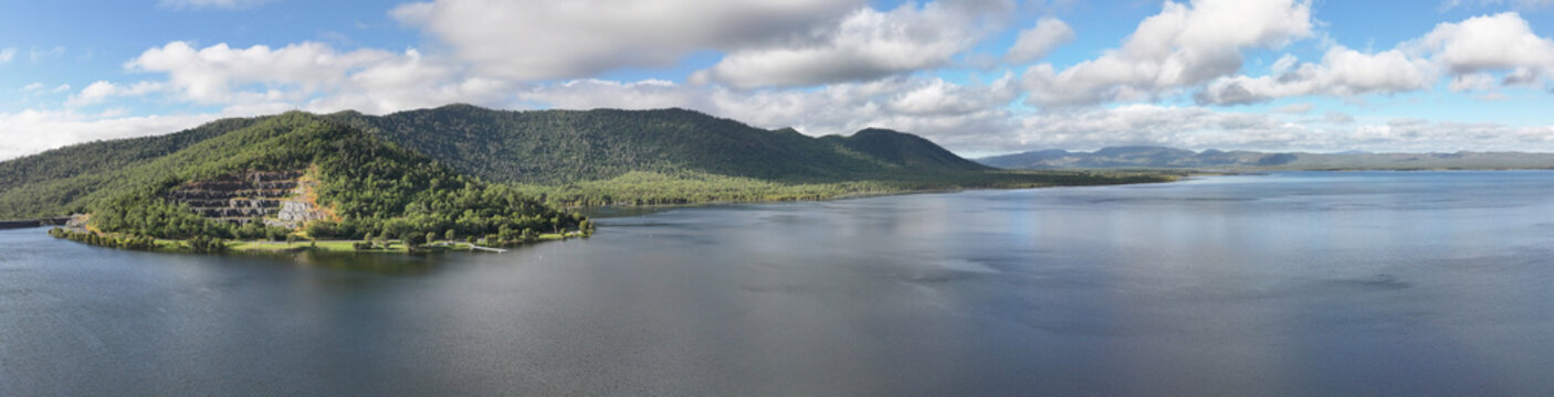 Spectacular aerial parorama of Proserpine Dam Queensland Australia
