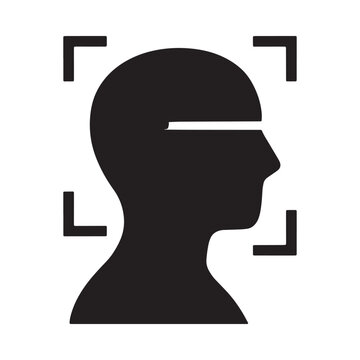 Facial Recognition Silhouette Icon With Focus Squares Black On White