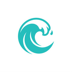 Fototapeta premium Teal circular ocean wave icon with droplet.