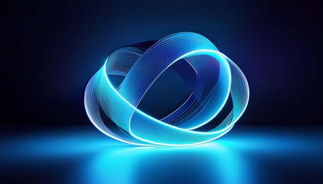 Abstract Neon Background Folded D Ribbon Glowing In The Dark With Blue Light Aesthetic Minimalist Wallpaper